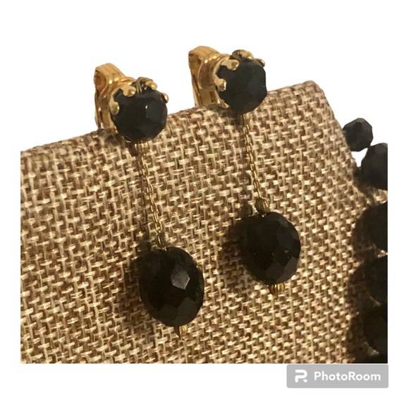 Vintage Black Glass Beaded Choker Necklace Earrings Set 7" - Picture 4 of 5